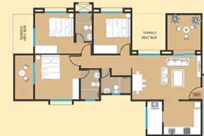 Floor plan of 3 BHK 1300 Sq. Ft. Apartment in Bhandari B A Vermont, Pune