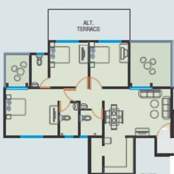 Floor plan of 3 BHK 1457 Sq. Ft. Apartment in Bhandari Latitude, Pune