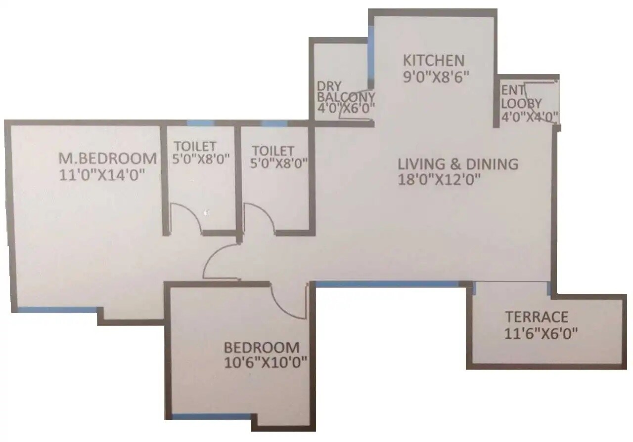 Floor plan of 2 BHK 637 Sq. Ft. Apartment in Bhandari Savannah, Pune
