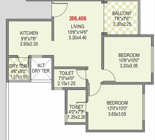 2 BHK 512 Sq. Ft. Apartment