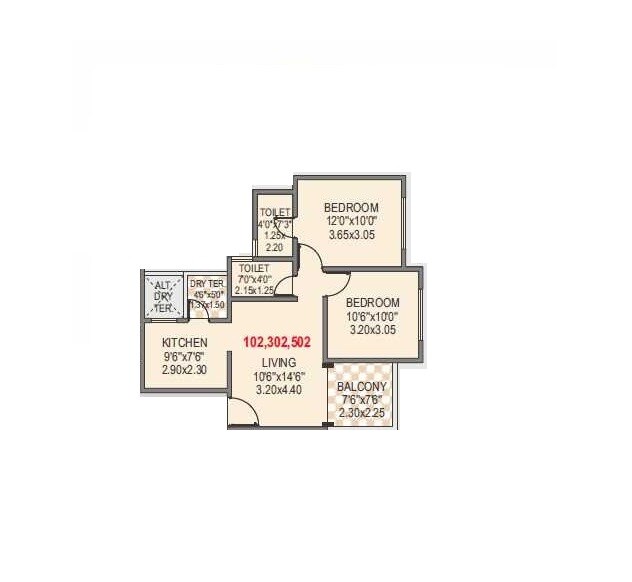 Floor plan of 2 BHK 439 Sq. Ft. Apartment in Bhandari Swaraj Phase 4 TUV, Pune