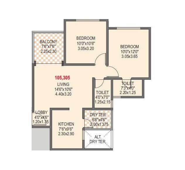 Floor plan of 2 BHK 530 Sq. Ft. Apartment in Bhandari Swaraj Phase 4 TUV, Pune