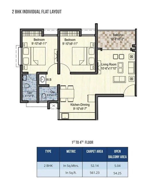 2 BHK 561 Sq. Ft. Apartment