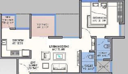 Floor plan of 1 BHK 385 Sq. Ft. Apartment in Bhansali Aundh Riviera, Pune