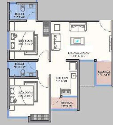 Floor plan of 2 BHK 470 Sq. Ft. Apartment in Bhansali Aundh Riviera, Pune