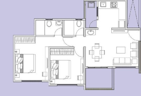 Floor plan of 2 BHK Apartment - 557 sq. ft. in Bharat The Province, Pune