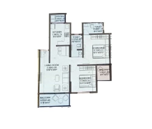 2 BHK 755 Sq. Ft. Apartment