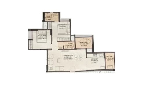 2 BHK 969 Sq. Ft. Apartment