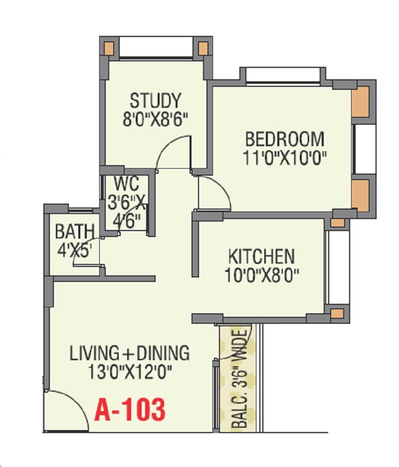 Floor plan of 1 BHK 431 Sq. Ft. Apartment in Bharucha Collina, Pune