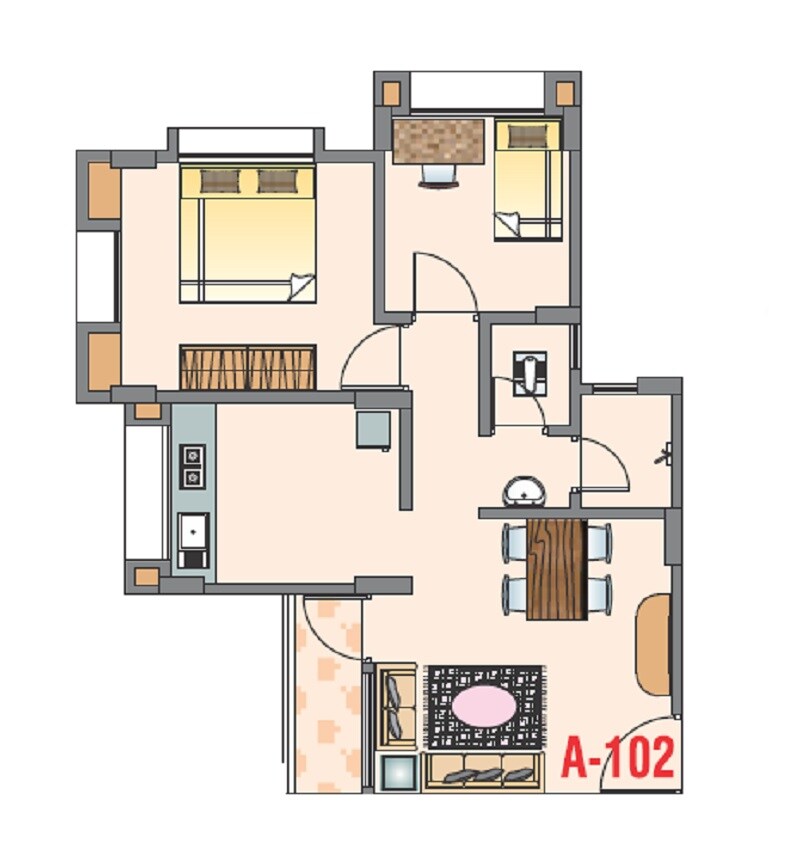 Floor plan of 1 BHK 543 Sq. Ft. Apartment in Bharucha Collina, Pune