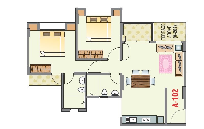 Floor plan of 2 BHK 627 Sq. Ft. Apartment in Bharucha Collina, Pune