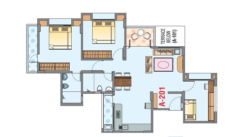 Floor plan of 2 BHK 824 Sq. Ft. Apartment in Bharucha Collina, Pune