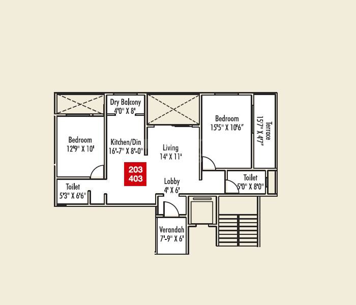 Floor plan of 2 BHK Apartment - 581 sq. ft. in Bhide Bhadane Bhidewadi, Pune