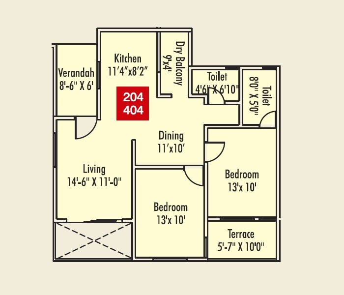 Floor plan of 2 BHK Apartment - 764 sq. ft. in Bhide Bhadane Bhidewadi, Pune