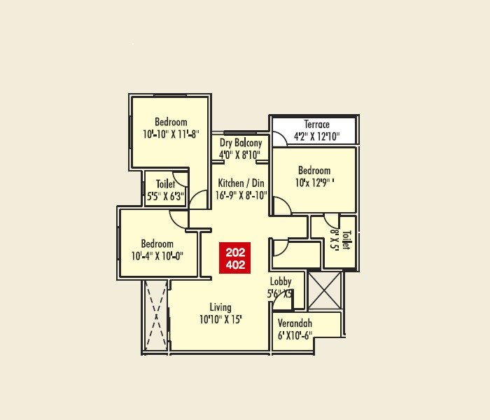 Floor plan of 3 BHK Apartment - 809 sq. ft. in Bhide Bhadane Bhidewadi, Pune