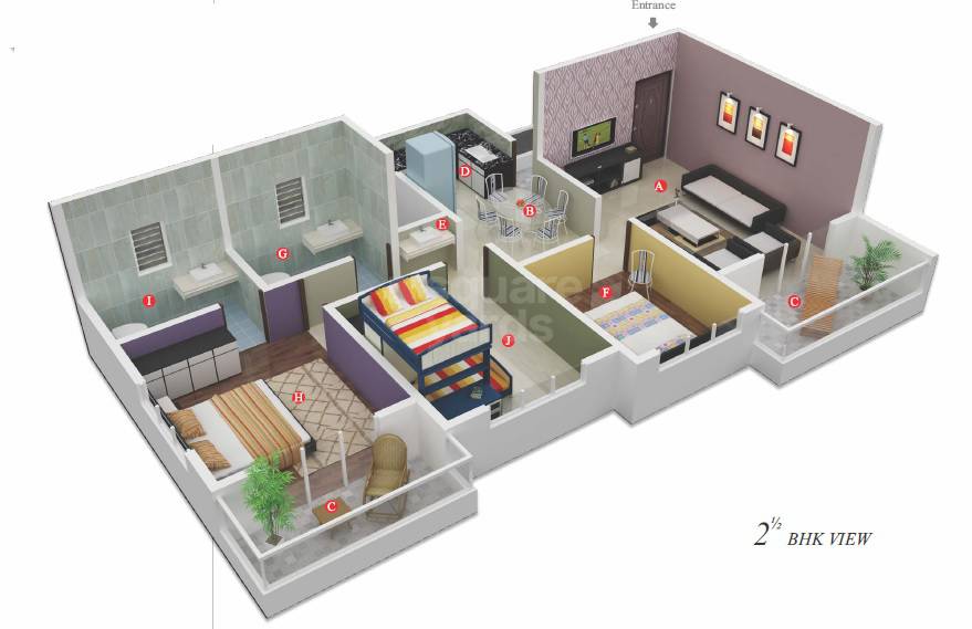 Floor plan of 2 BHK 752 Sq. Ft. Apartment in Bhojwani Destiny, Pune