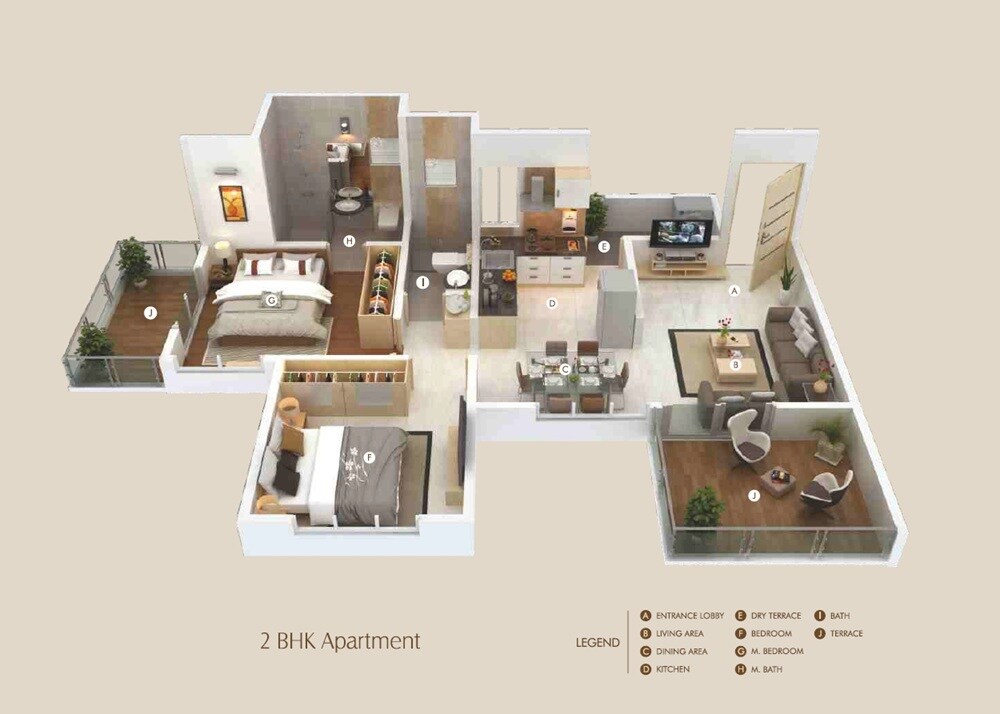 Floor plan of 2 BHK 539 Sq. Ft. Apartment in Bhojwani The West Ford, Pune