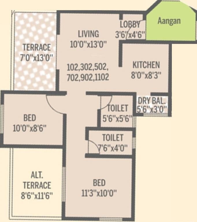 Floor plan of 2 BHK 660 Sq. Ft. Apartment in Bhoomi Orabelle, Pune