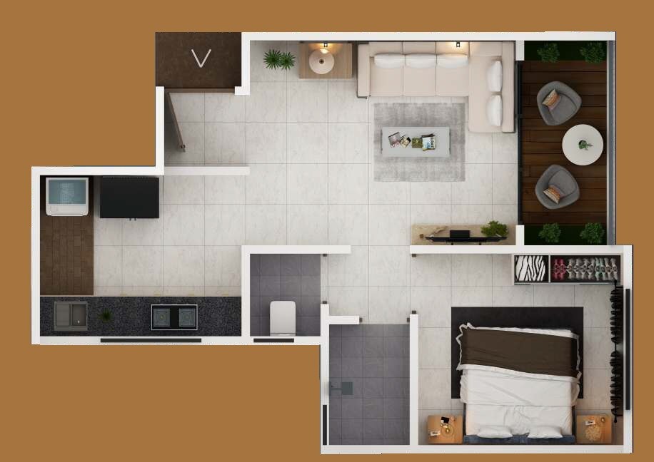 Floor plan of 1 BHK 430 Sq. Ft. Apartment in Bhosale Galaxy, Pune