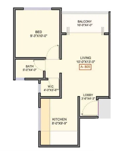 Floor plan of 1 BHK 442 Sq. Ft. Apartment in Bhosale Galaxy, Pune