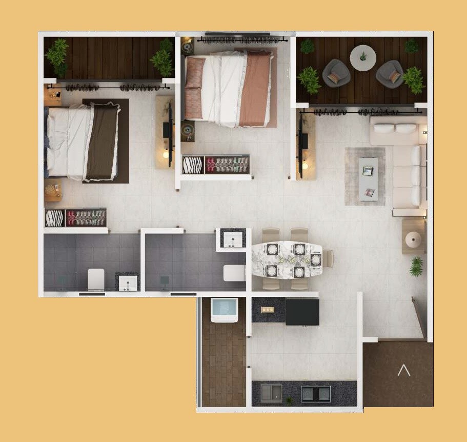 2 BHK 605 Sq. Ft. Apartment