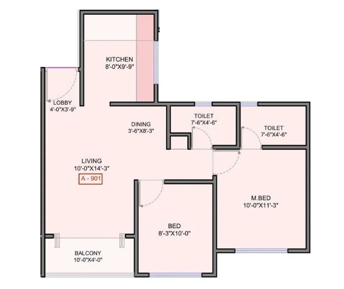 Floor plan of 2 BHK 617 Sq. Ft. Apartment in Bhosale Galaxy, Pune