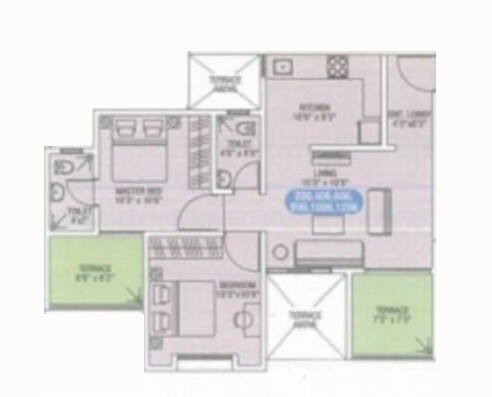 Floor plan of 2 BHK 671 Sq. Ft. Apartment in Bhosale Pride, Pune