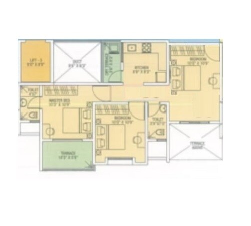 Floor plan of 3 BHK 694 Sq. Ft. Apartment in Bhosale Pride, Pune