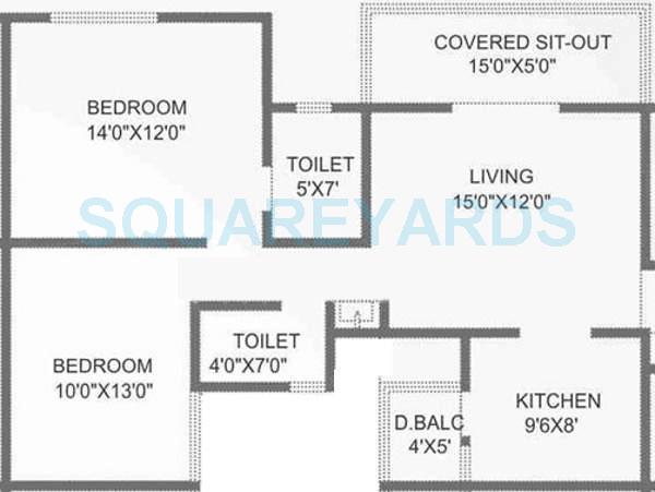 Floor plan of 2 BHK 1030 Sq. Ft. Apartment in Bhujbal Eternity, Pune