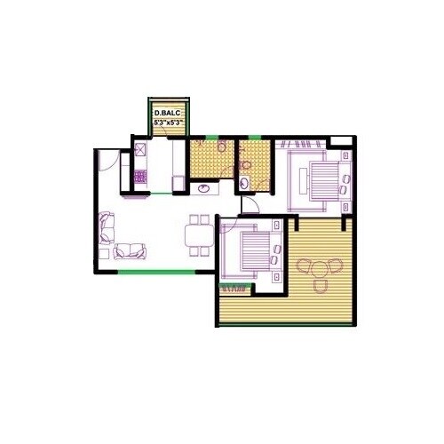 Floor plan of 2 BHK 1190 Sq. Ft. Apartment in Bhujbal Forest Mist, Pune