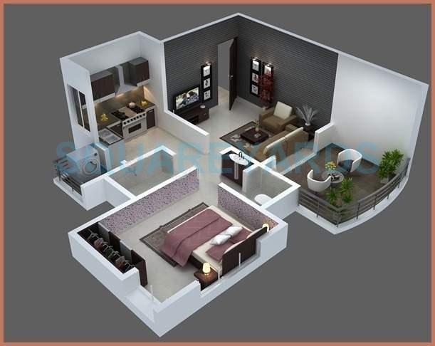 Floor plan of 1 BHK 392 Sq. Ft. Apartment in Bhujbal Misty Trails, Pune