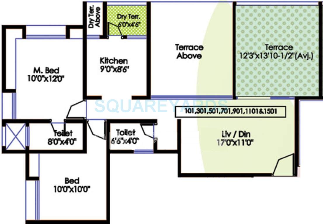 Floor plan of 2 BHK 1088 Sq. Ft. Apartment in Bhujbal Vatika Homes, Pune