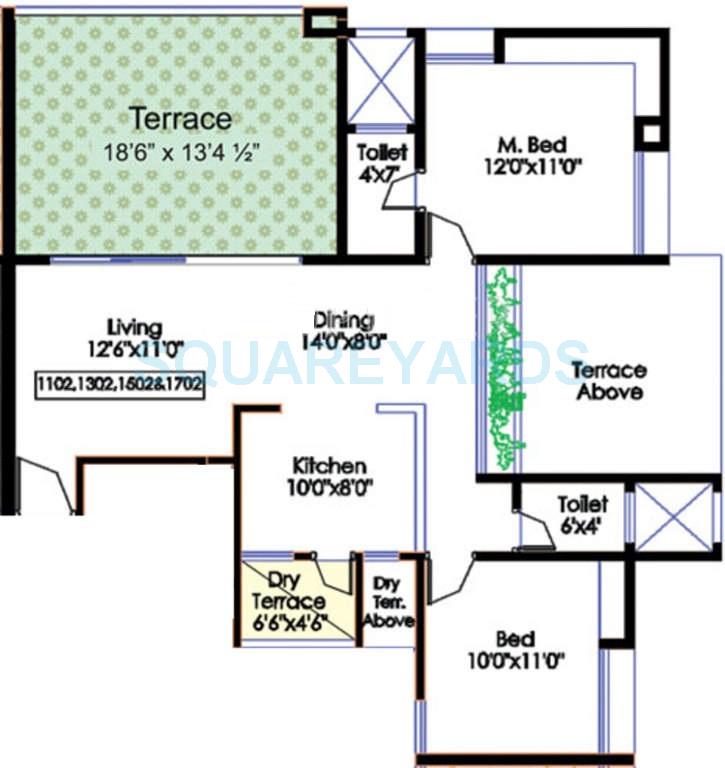 Floor plan of 2 BHK 1292 Sq. Ft. Apartment in Bhujbal Vatika Homes, Pune