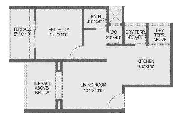 Floor plan of 1 BHK 377 Sq. Ft. Apartment in Bhumi Silverio, Pune