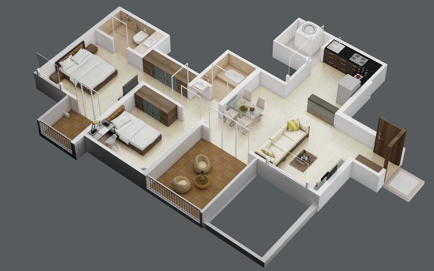 Floor plan of 2 BHK 761 Sq. Ft. Apartment in Bhumi Silverio, Pune