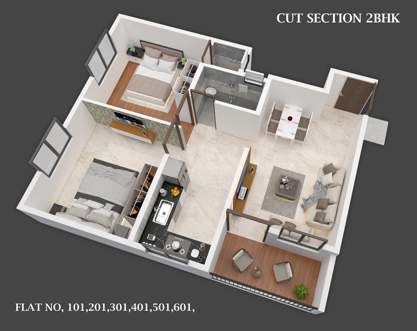 Floor plan of 2 BHK 676 Sq. Ft. Apartment in Bhupati Sai Nirmal, Pune