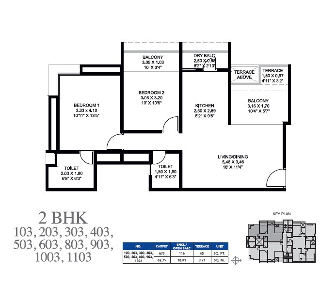 2 BHK 675 Sq. Ft. Apartment