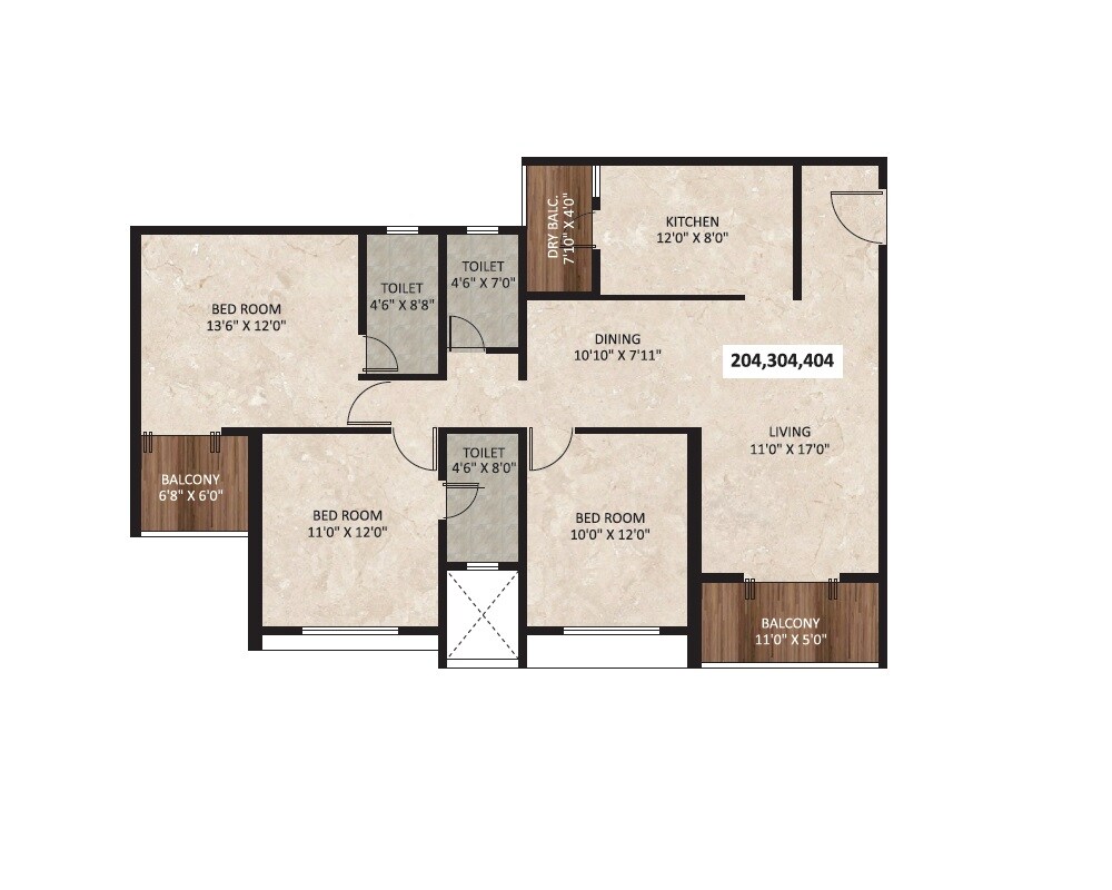 3 BHK 1168 Sq. Ft. Apartment