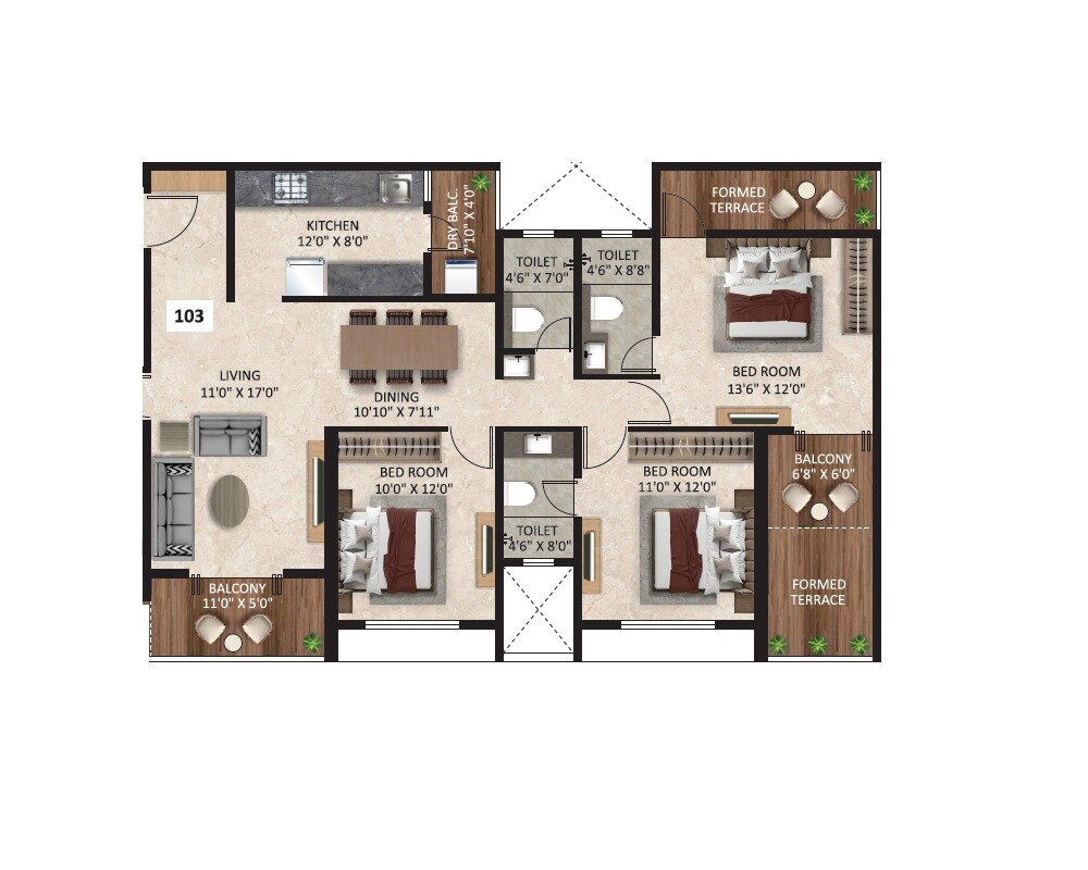3 BHK 1345 Sq. Ft. Apartment