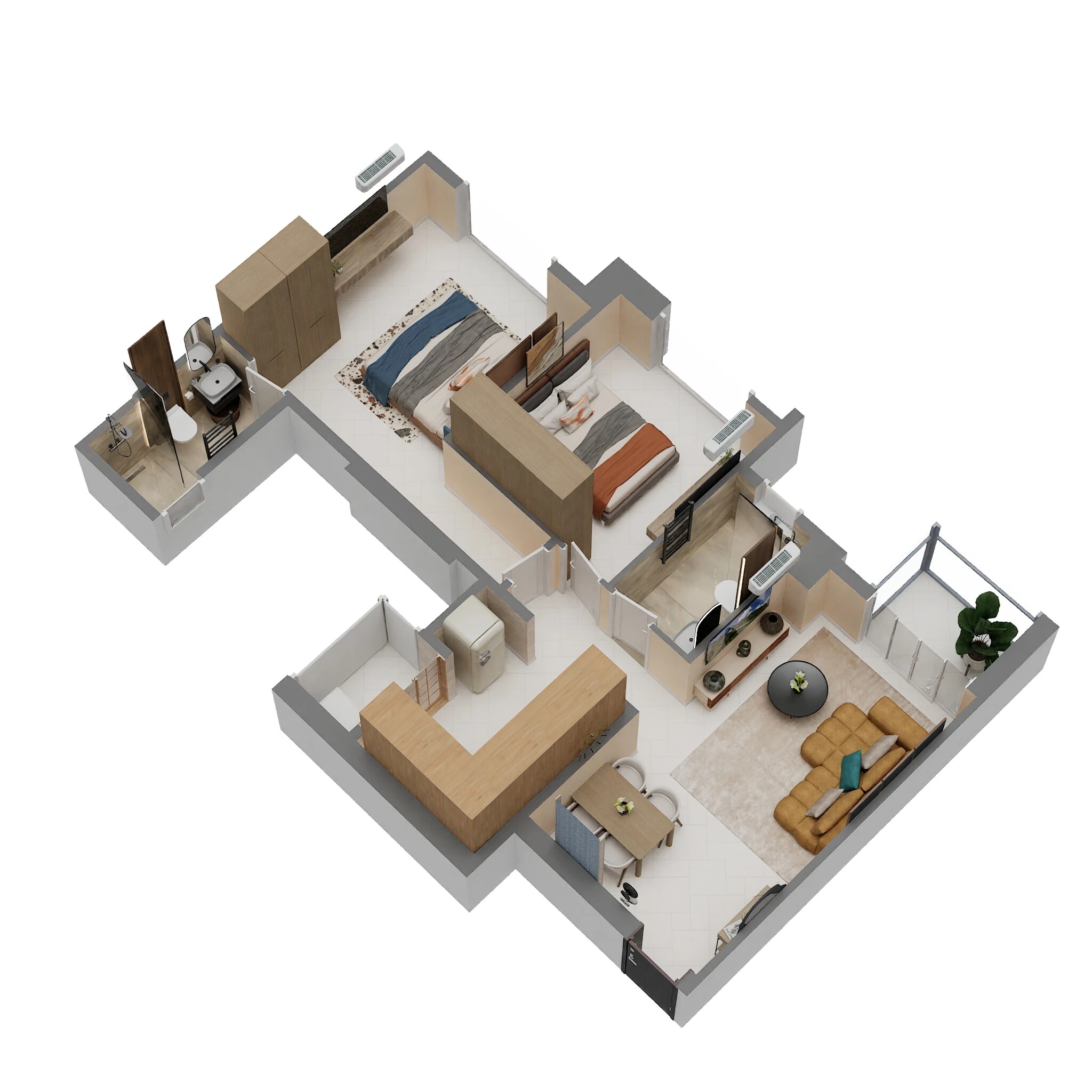 Floor plan of 2 BHK 707 Sq. Ft. Apartment in Birla Evam, Pune