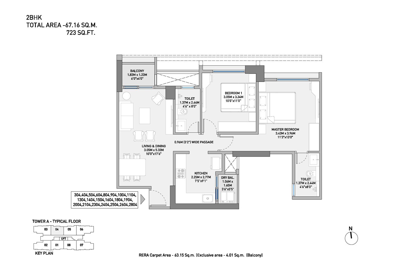 2 BHK 723 Sq. Ft. Apartment