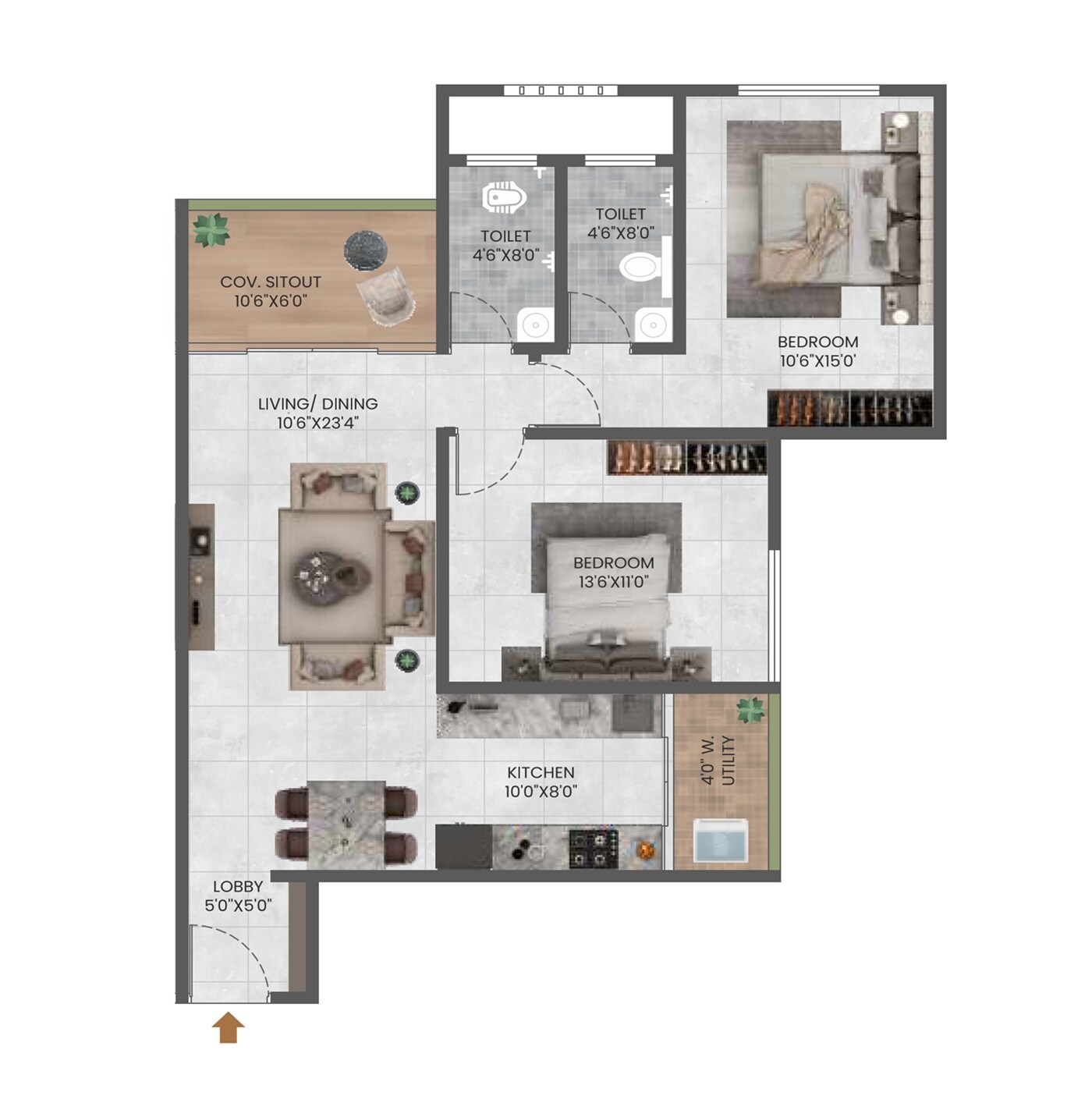 Floor plan of 2 BHK 875 Sq. Ft. Apartment in BJ 24 Aanand, Pune