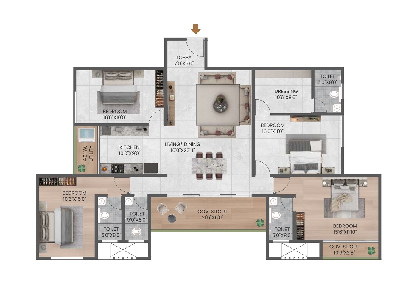 Floor plan of 4 BHK 1759 Sq. Ft. Apartment in BJ 24 Aanand, Pune