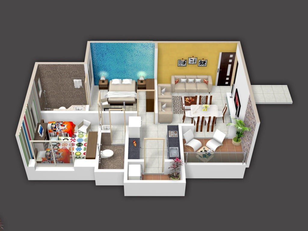 Floor plan of 2 BHK 667 Sq. Ft. Apartment in BK Chavan Paradise, Pune