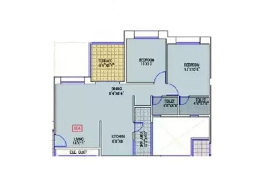 Floor plan of 2 BHK 715 Sq. Ft. Apartment in BK Jhala Mahalunge Riviera, Pune