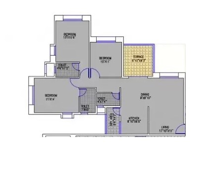 Floor plan of 3 BHK 955 Sq. Ft. Apartment in BK Jhala Mahalunge Riviera, Pune