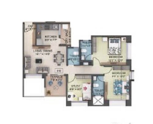Floor plan of 3 BHK 792 Sq. Ft. Apartment in BK Jhala Tranquility, Pune