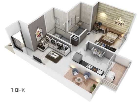 Floor plan of 1 BHK 405 Sq. Ft. Apartment in Bloom Residency, Pune