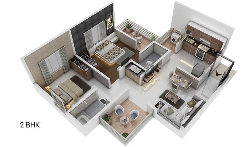 Floor plan of 2 BHK 529 Sq. Ft. Apartment in Bloom Residency, Pune