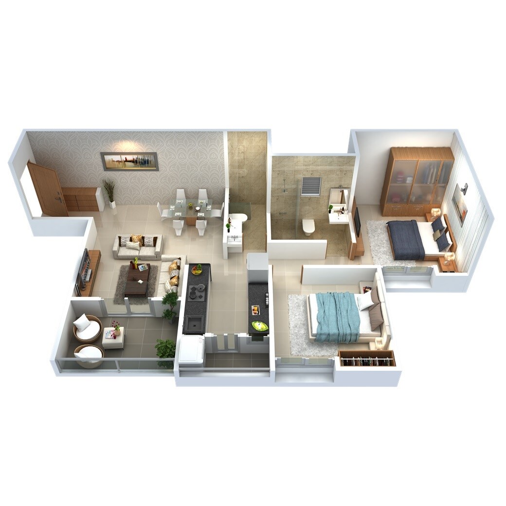 Floor plan of 2 BHK 730 Sq. Ft. Apartment in Blue 27th Avenue, Pune